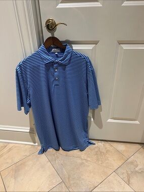 Peter Millar Blue and White Striped Polo